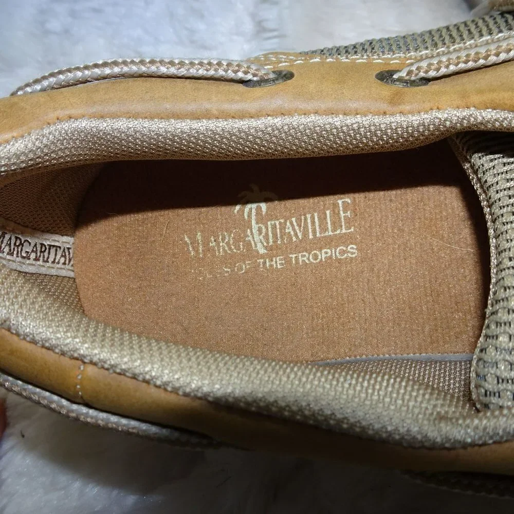 Margaritaville Tan Leather Boat Shoes Size 10